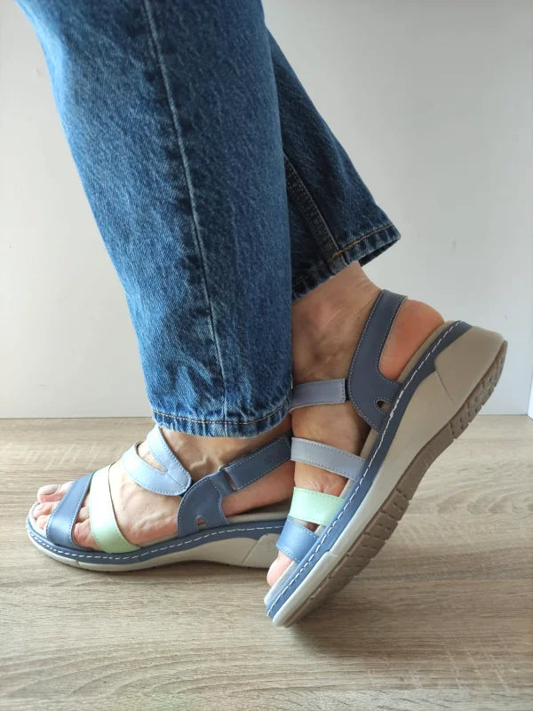 SANDALE CASUAL DAMA SUAVE 18010T AZORES 07-N ALBASTRE + VERNIL - imagine 5