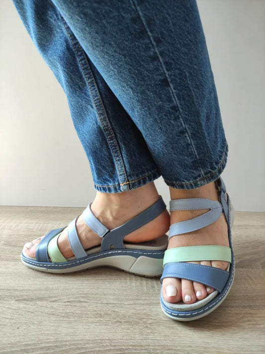 SANDALE CASUAL DAMA SUAVE 18010T AZORES 07-N ALBASTRE + VERNIL