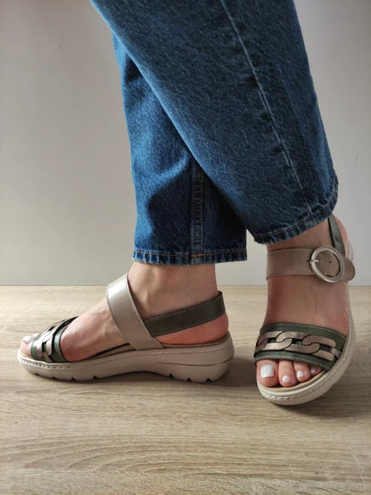SANDALE CASUAL DAMA SUAVE 20000T KRABI 40-N KAKI CU BEJ SI BRONZE