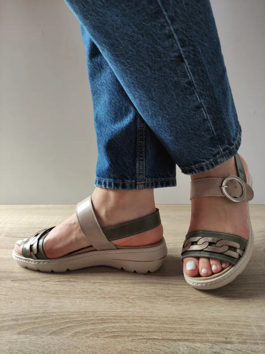 SANDALE CASUAL DAMA SUAVE 20000T KRABI 40-N KAKI CU BEJ SI BRONZE