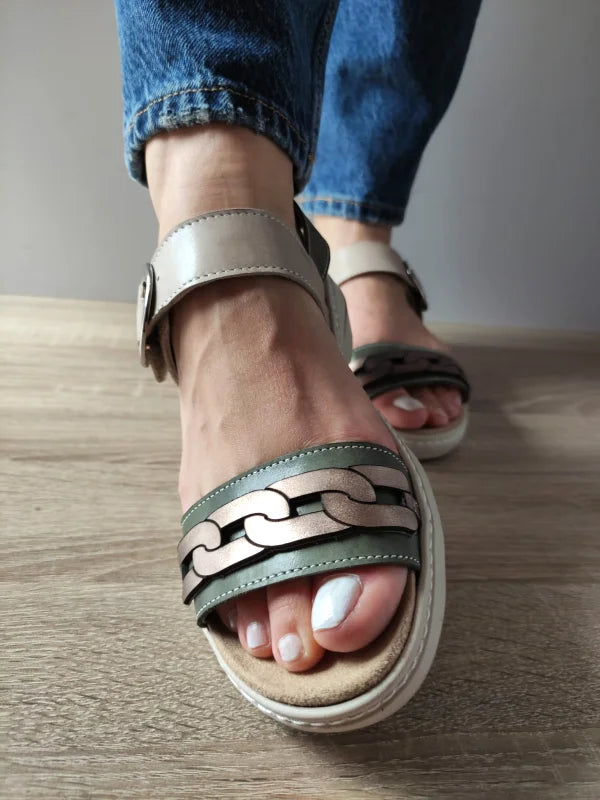 SANDALE CASUAL DAMA SUAVE 20000T KRABI 40-N KAKI CU BEJ SI BRONZE - imagine 3