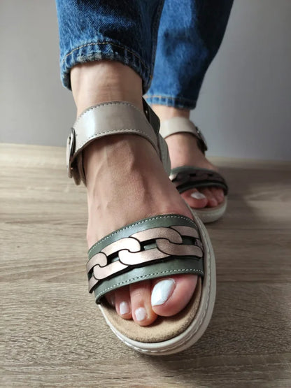 SANDALE CASUAL DAMA SUAVE 20000T KRABI 40-N KAKI CU BEJ SI BRONZE