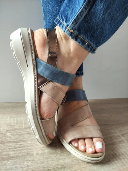 SANDALE CASUAL DAMA SUAVE SU20002T KRABI 15-N BEJ CU ALBASTRU