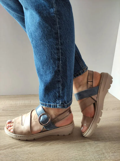 SANDALE CASUAL DAMA SUAVE SU20002T KRABI 15-N BEJ CU ALBASTRU