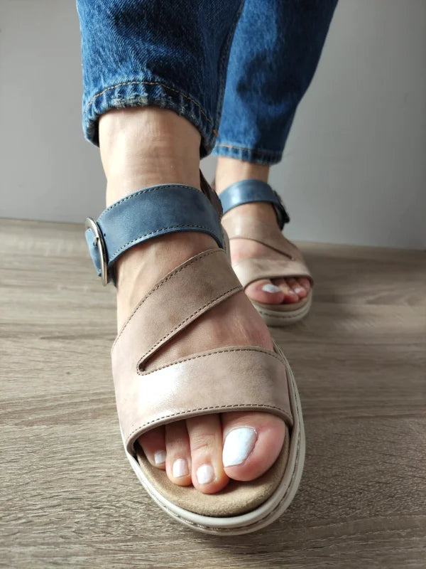 SANDALE CASUAL DAMA SUAVE SU20002T KRABI 15-N BEJ CU ALBASTRU - imagine 3