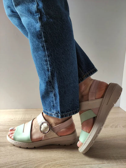 SANDALE CASUAL DAMA SUAVE SU20002T KRABI J3-N VERNIL CU BEJ SI ROZ