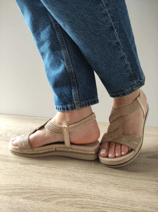 SANDALE CASUAL DAMA TAMARIS 28200-44 BEJ CU AURIU