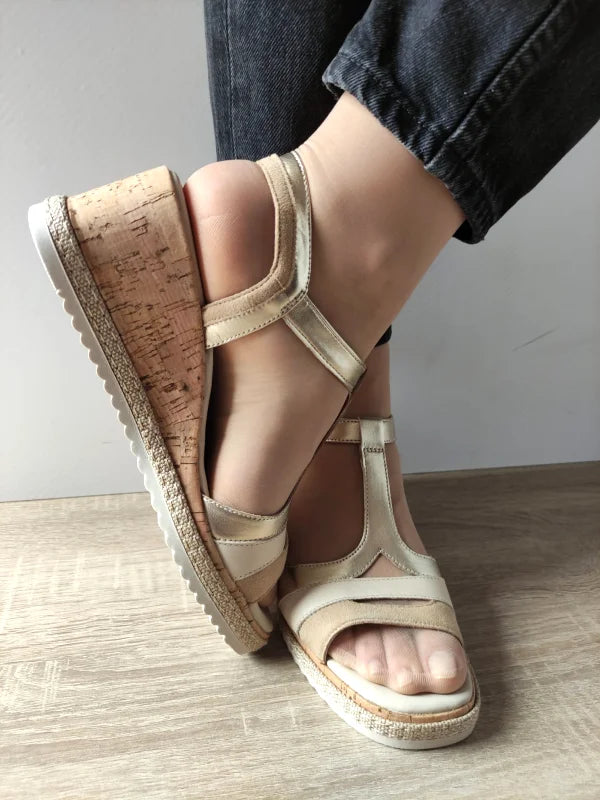 SANDALE CASUAL DAMA TAMARIS 28358-44 BEJ CU AURIU - imagine 4