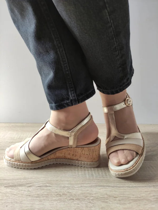 SANDALE CASUAL DAMA TAMARIS 28358-44 BEJ CU AURIU - imagine 2