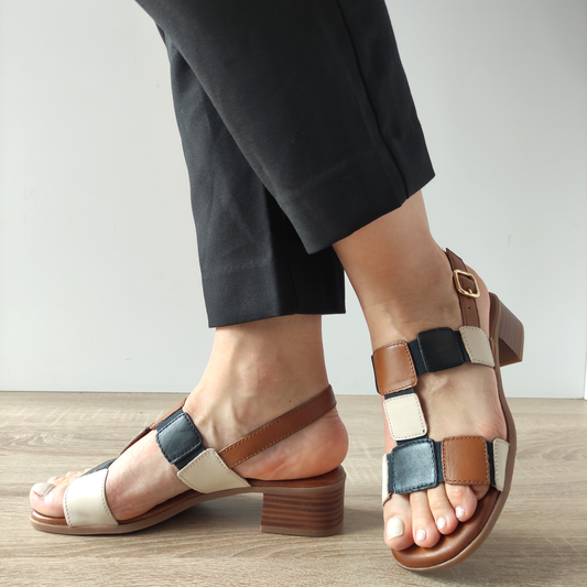 SANDALE CASUAL DAMA TAMARIS 88203-42 BLEUMARIN CU MARO SI BEJ