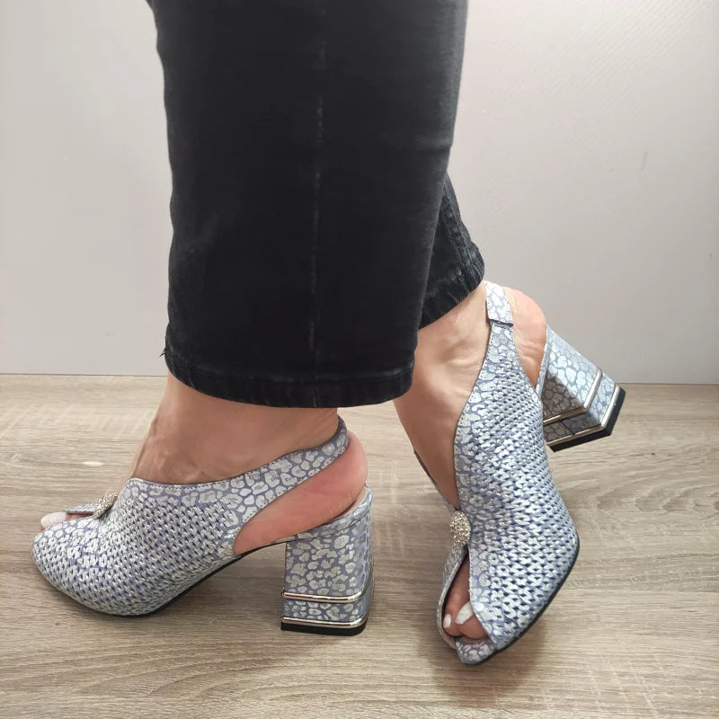 SANDALE ELEGANTE DAMA DOGATI 577 BLEU CU ARGINTIU