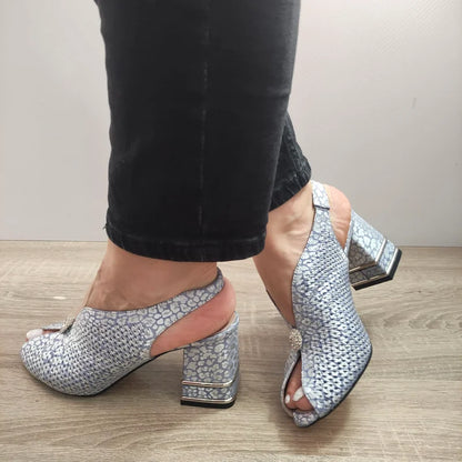 SANDALE ELEGANTE DAMA DOGATI 577 BLEU CU ARGINTIU