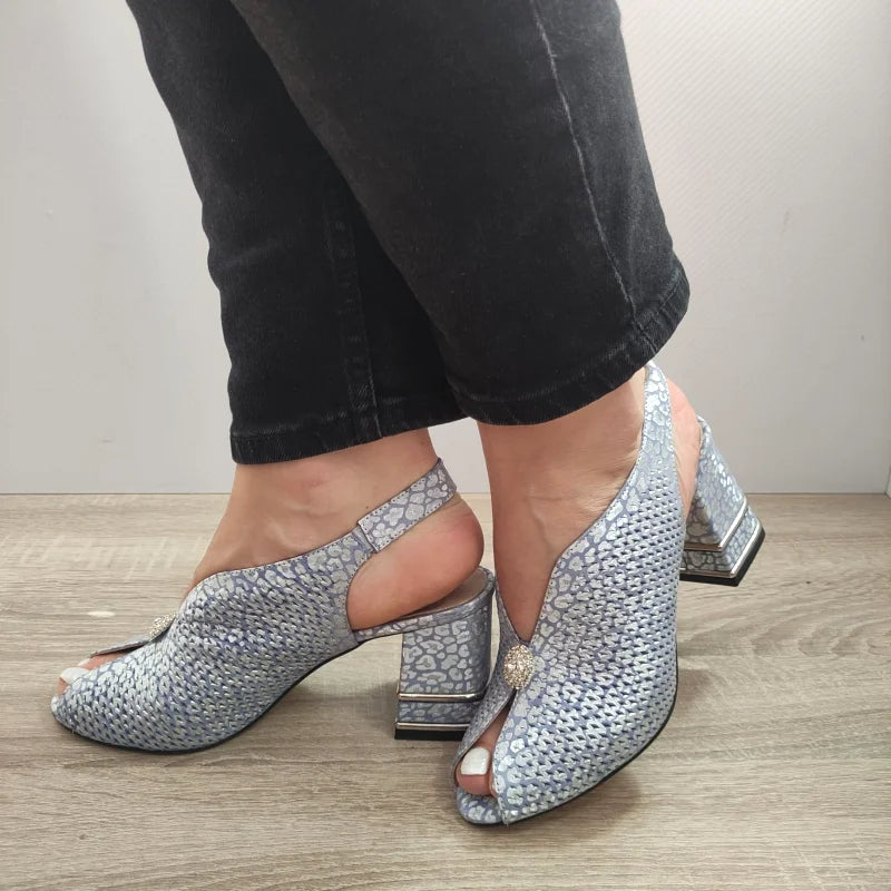 SANDALE ELEGANTE DAMA DOGATI 577 BLEU CU ARGINTIU
