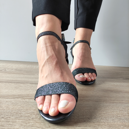 SANDALE ELEGANTE DAMA FORMAZIONE 1196-8 NEGRE CU GLITTER