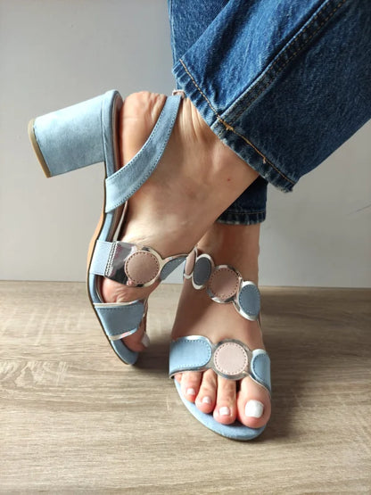SANDALE ELEGANTE DAMA MARCO TOZZI 28347-42 BLEU CU ROZ NUDE