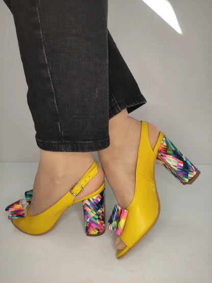 SANDALE ELEGANTE DAMA RICO 06 GALBENE CU TOC COLOR