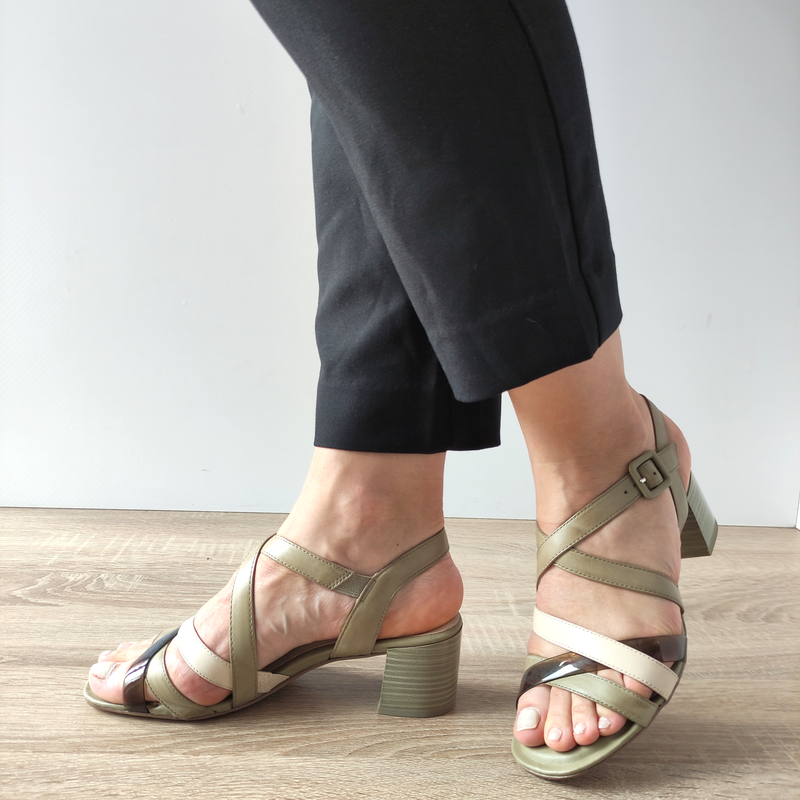 SANDALE ELEGANTE DAMA TAMARIS 28004-42 OLIVE DESCHIS CU BEJ - imagine 2