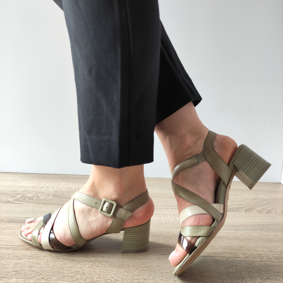 SANDALE ELEGANTE DAMA TAMARIS 28004-42 OLIVE DESCHIS CU BEJ - imagine 3