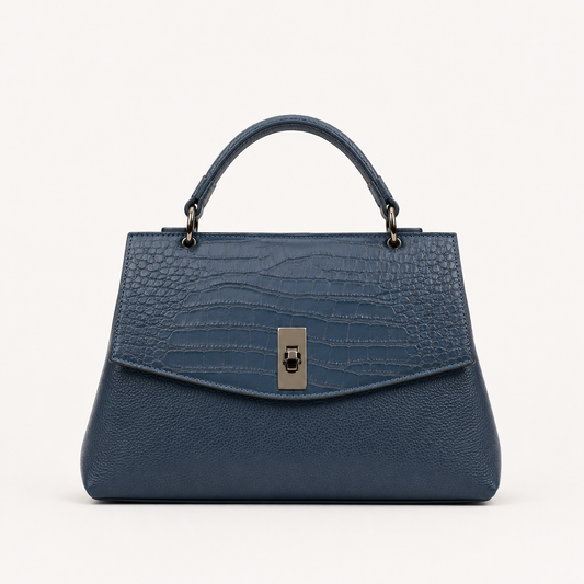 Geantă Damă Piele Bleumarin Aspect Crocodil cu Bandulieră | FENIX BD-98