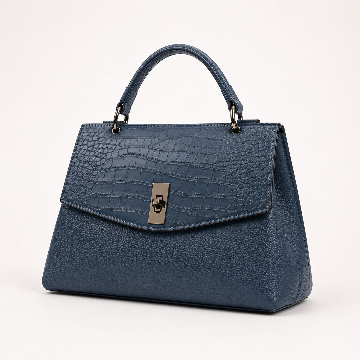 Geantă Damă Piele Bleumarin Aspect Crocodil cu Bandulieră | FENIX BD-98