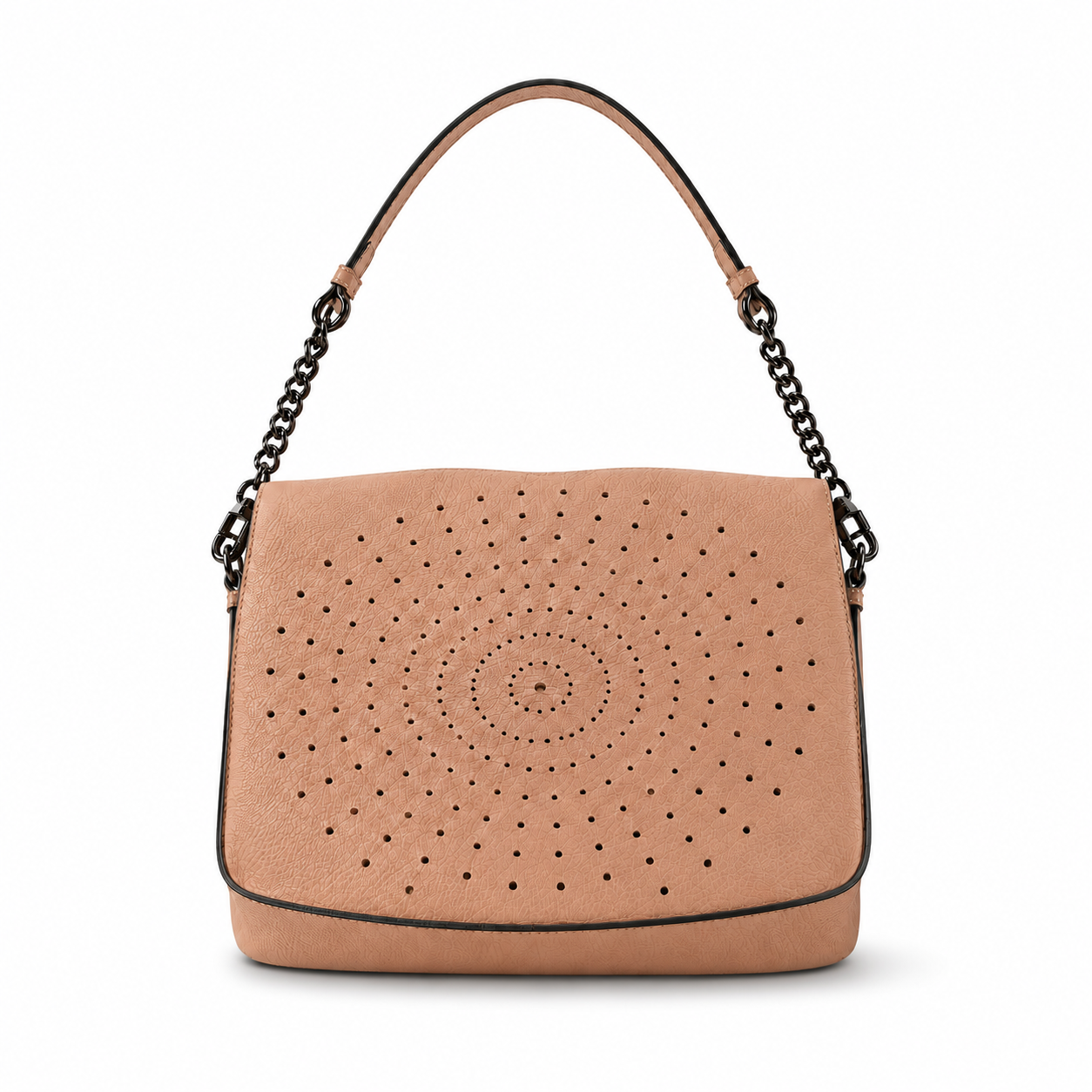 Geantă Damă Piele Roz Somon cu Design Floral Perforat | Made in Italy