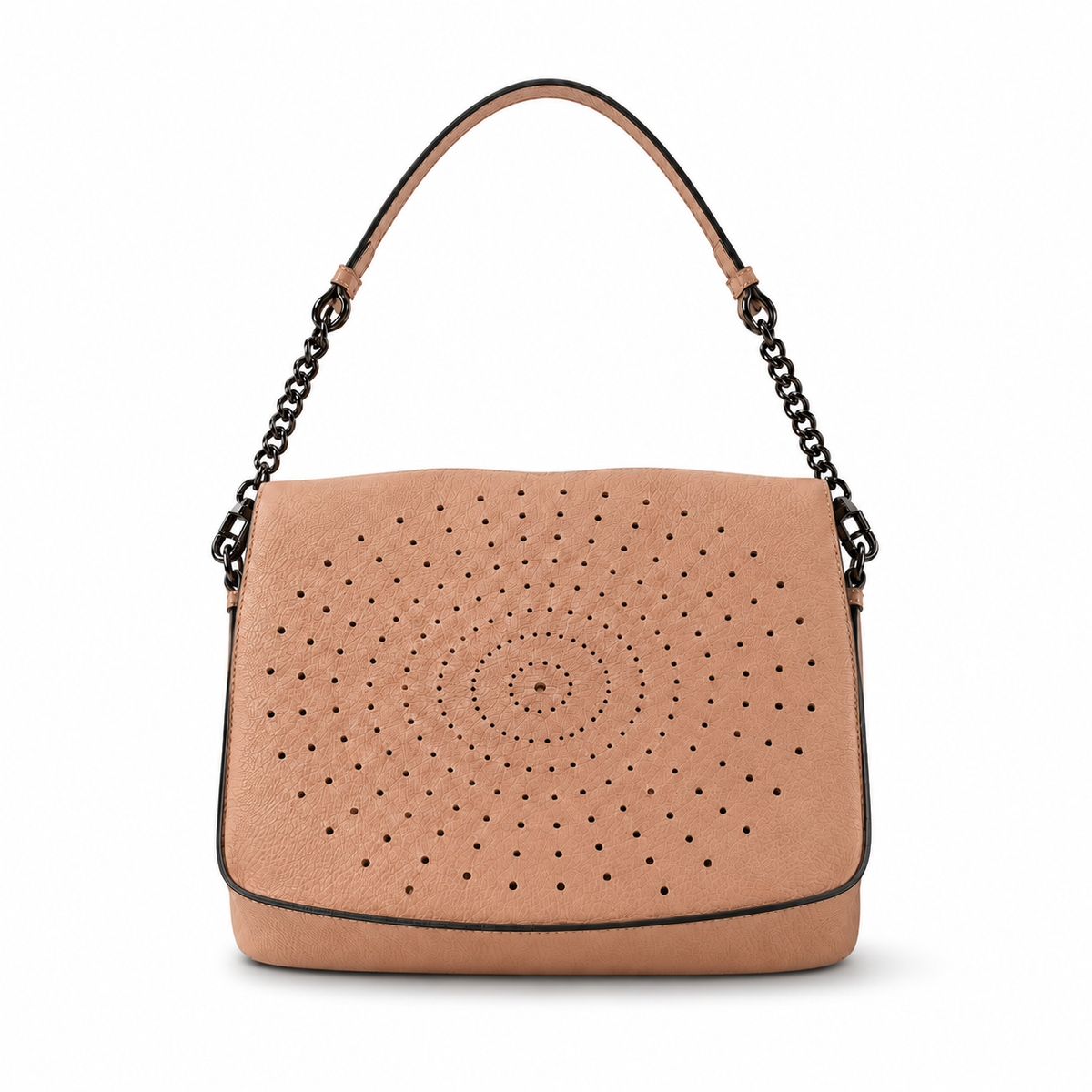 Geantă Damă Piele Roz Somon cu Design Floral Perforat | Made in Italy