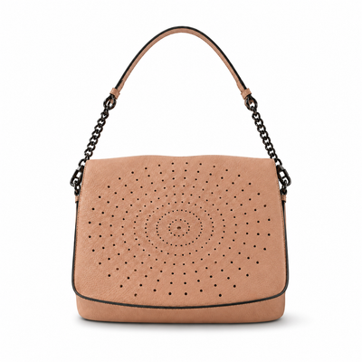Geantă Damă Piele Roz Somon cu Design Floral Perforat | Made in Italy