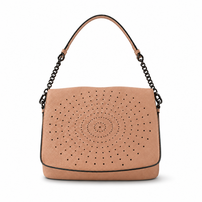Geantă Damă Piele Roz Somon cu Design Floral Perforat | Made in Italy
