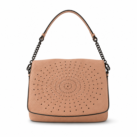 Geantă Damă Piele Roz Somon cu Design Floral Perforat | Made in Italy