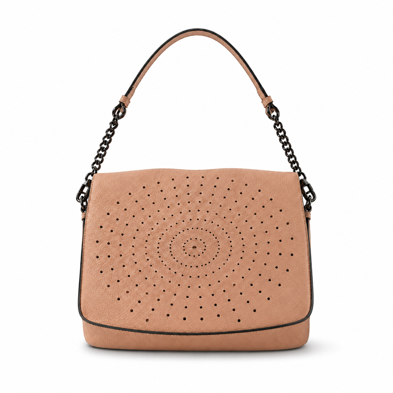 Geantă Damă Piele Roz Somon cu Design Floral Perforat | Made in Italy