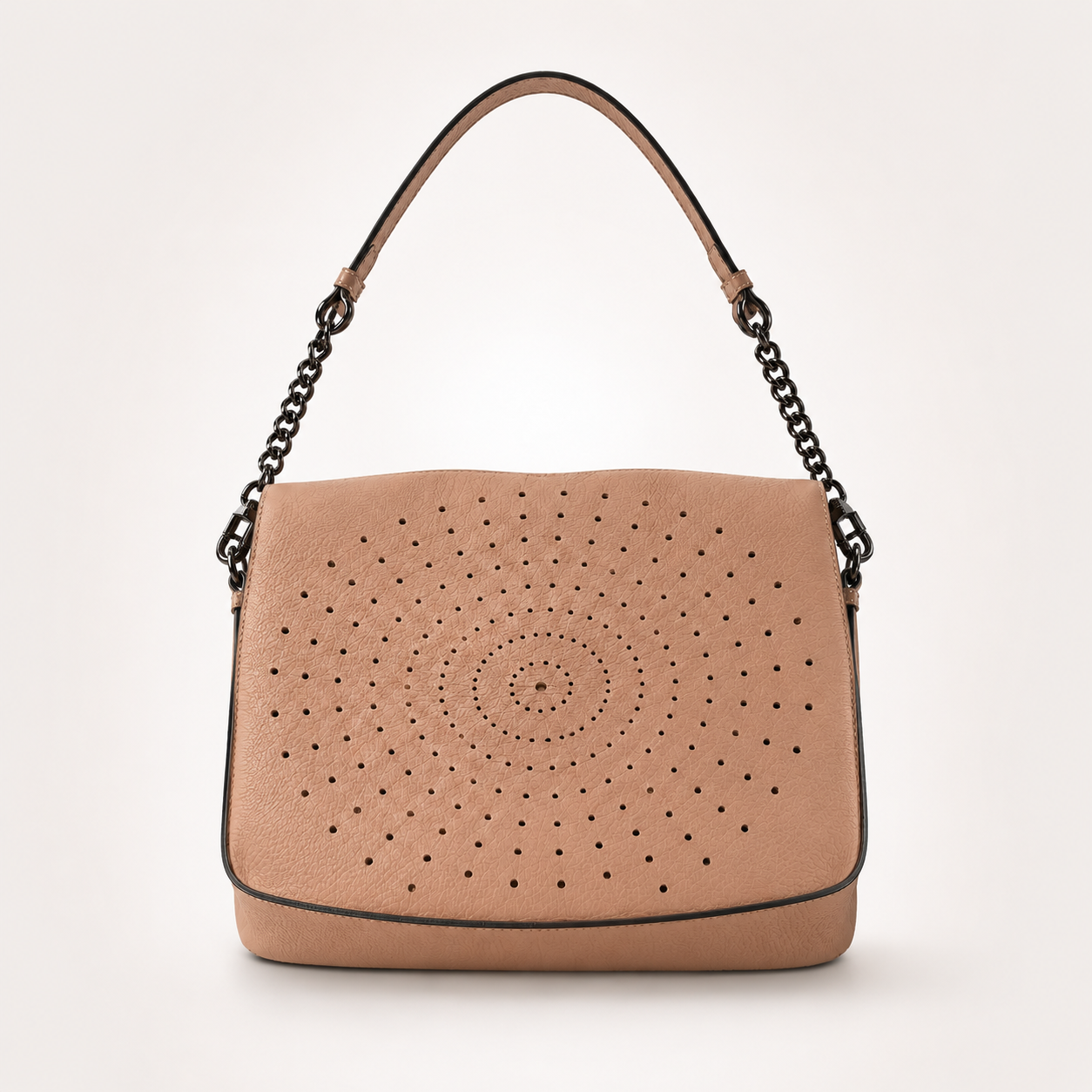 Geantă Damă Piele Roz Somon cu Design Floral Perforat | Made in Italy