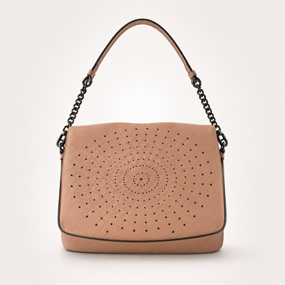 Geantă Damă Piele Roz Somon cu Design Floral Perforat | Made in Italy