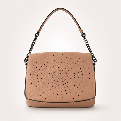 Geantă Damă Piele Roz Somon cu Design Floral Perforat | Made in Italy