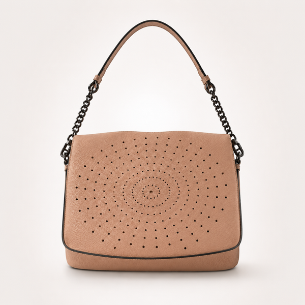 Geantă Damă Piele Roz Somon cu Design Floral Perforat | Made in Italy - imagine 2
