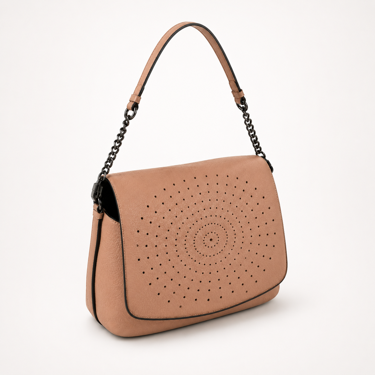 Geantă Damă Piele Roz Somon cu Design Floral Perforat | Made in Italy