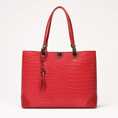 Geantă Damă Piele Roșie Aspect Crocodil — PELL Charlize | 359 LEI