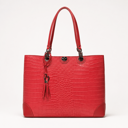 Geantă Damă Piele Roșie Aspect Crocodil — PELL Charlize | 359 LEI