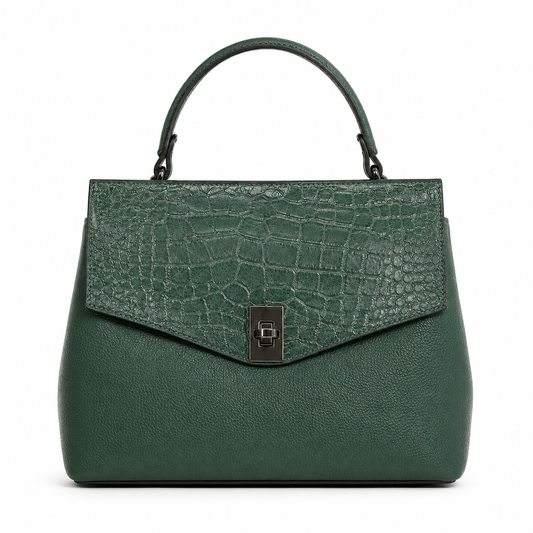 Geantă Damă Piele Verde Forest Crocodil cu Bandulieră | FENIX BD-98