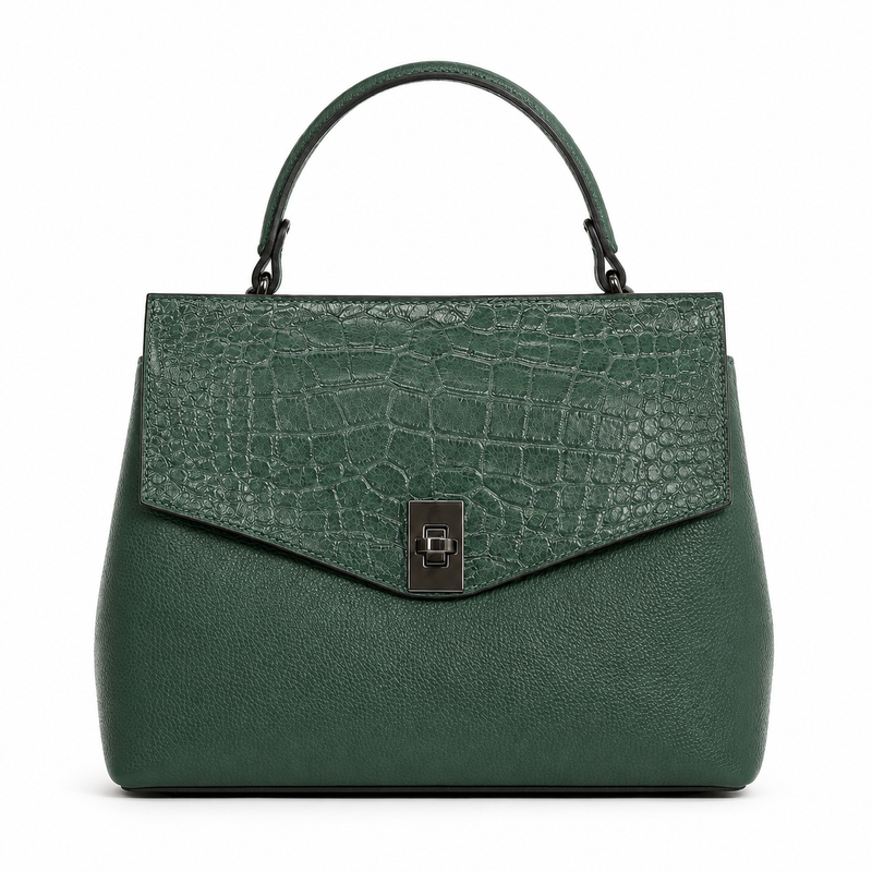 Geantă Damă Piele Verde Forest Crocodil cu Bandulieră | FENIX BD-98