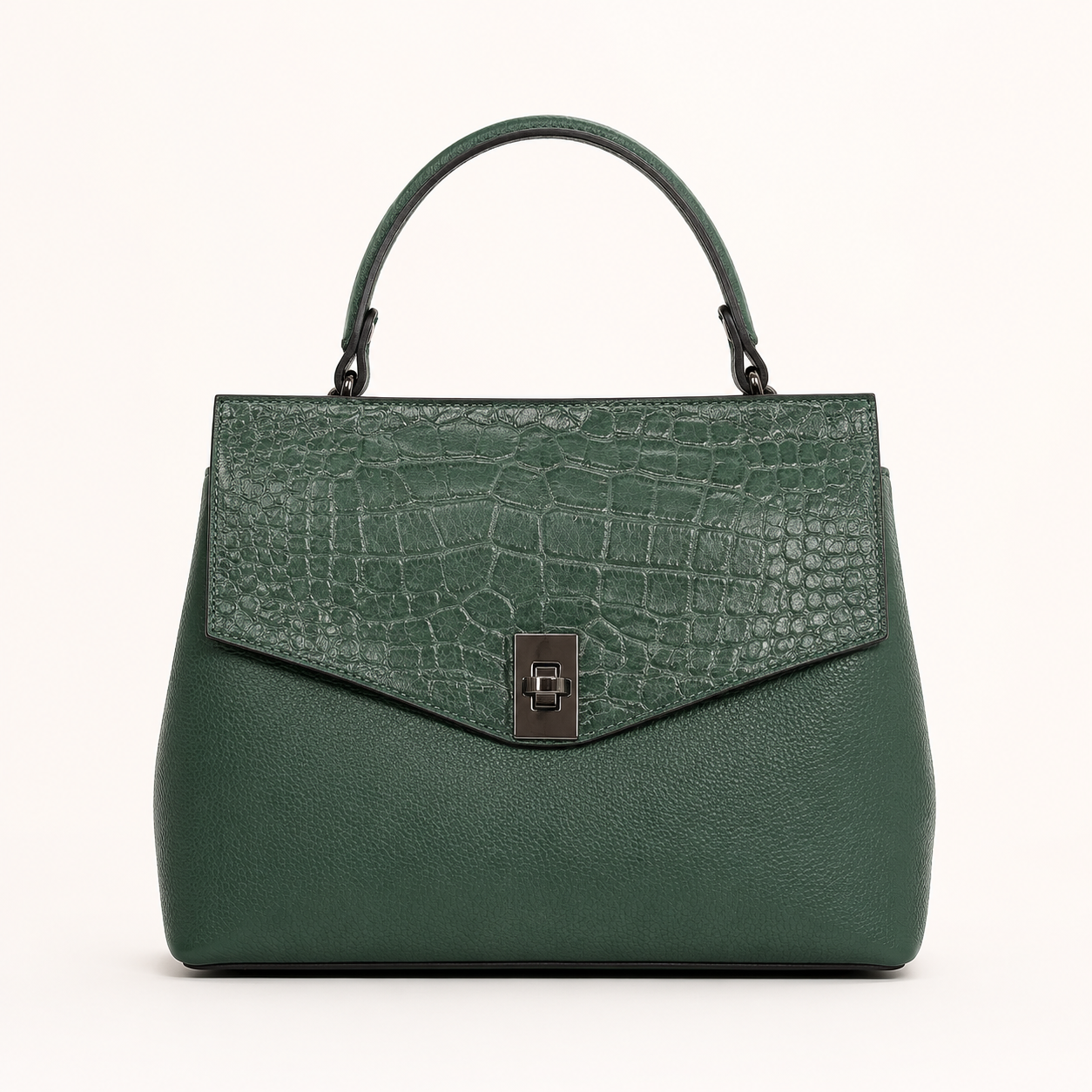 Geantă Damă Piele Verde Forest Crocodil cu Bandulieră | FENIX BD-98