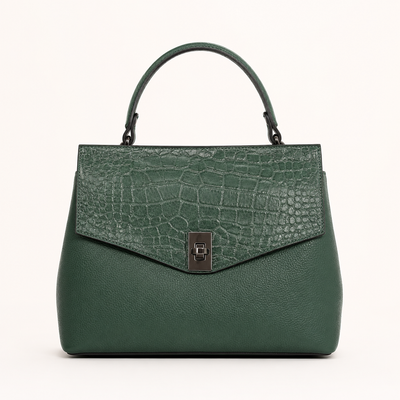 Geantă Damă Piele Verde Forest Crocodil cu Bandulieră | FENIX BD-98