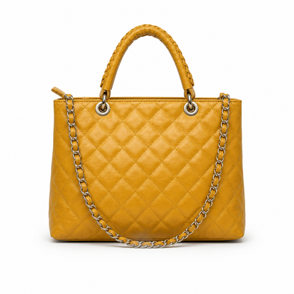 Geantă Piele Naturală Matlasată Galben Muștar | Design Elegant