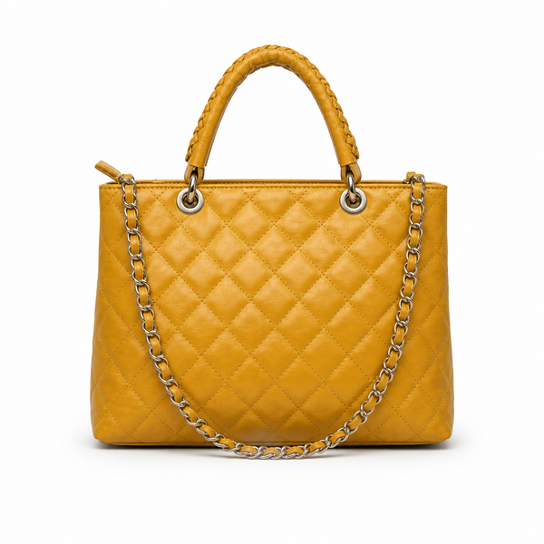 Geantă Piele Naturală Matlasată Galben Muștar | Design Elegant - imagine 2