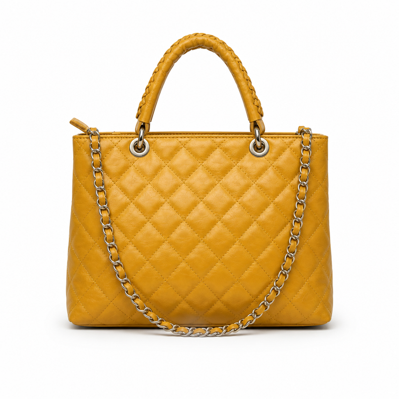 Geantă Piele Naturală Matlasată Galben Muștar | Design Elegant - imagine 2