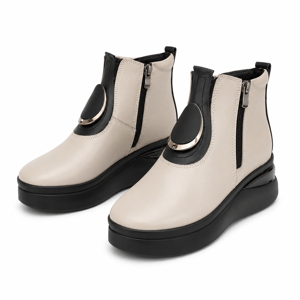 GHETE CASUAL DAMA DOGATI AT01-T BEJ VISON CU NEGRU