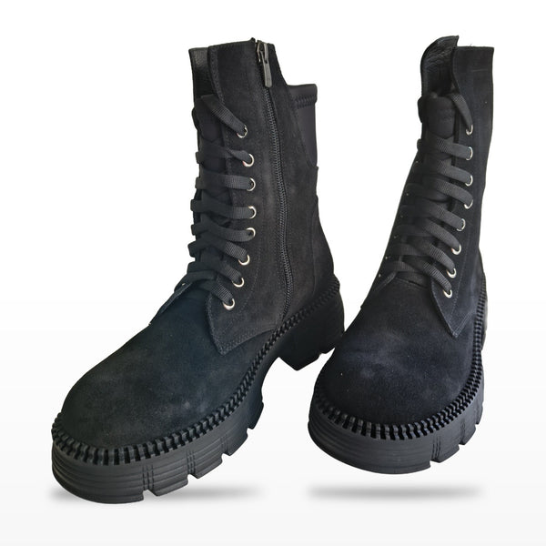 Ghete casual damă Dogati 002 DMD 21015 negre din piele întoarsă - pereche, fermoar lateral