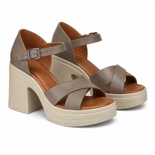 Sandale Casual Dama Piele Naturala Dogati 10407 - cu Toc Bloc Piele