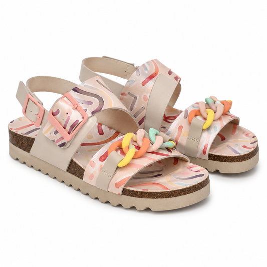 Saboti Casual Dama Piele Ecologica Bej Anekke 42391 - cu Lantisor Decorativ