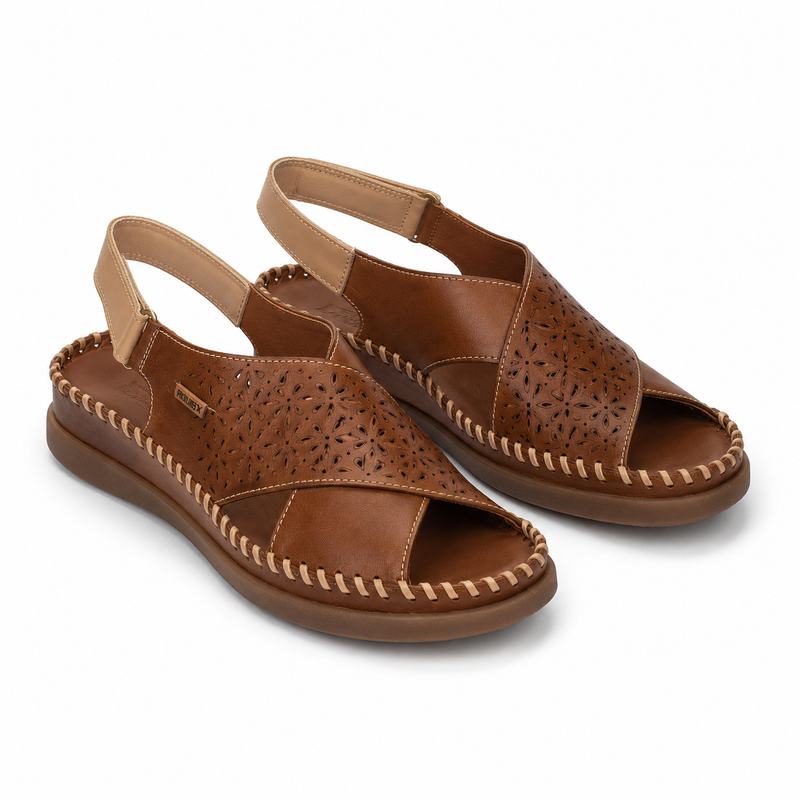 Sandale Casual Perforate Dama Piele Naturala Cognac Pikolinos W8K-0848
