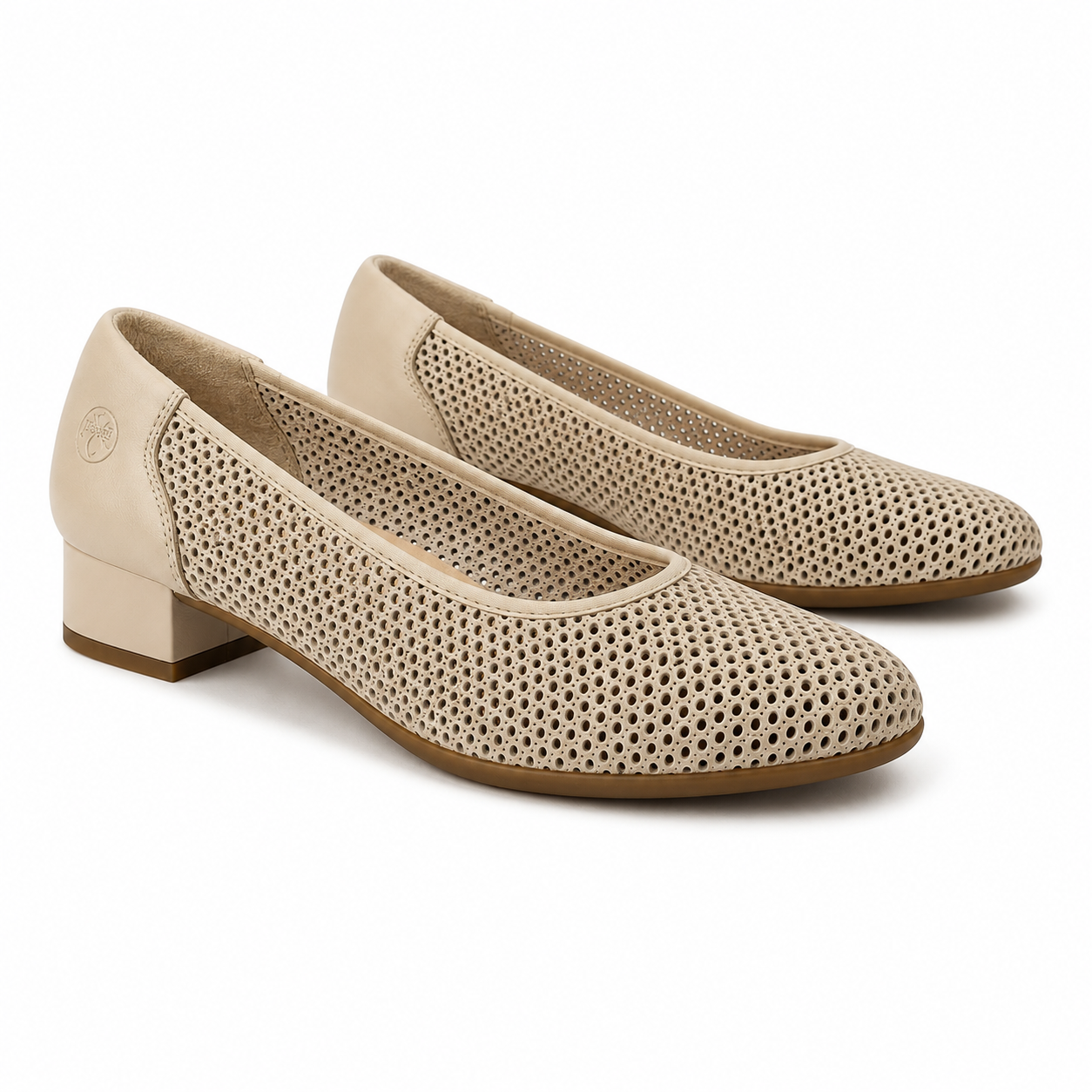 Pantofi Casual Perforate Dama Piele Naturala Bej Rieker 43459-60